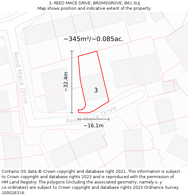 3, REED MACE DRIVE, BROMSGROVE, B61 0UJ: Plot and title map