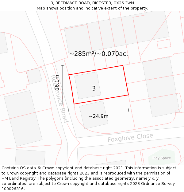 3, REEDMACE ROAD, BICESTER, OX26 3WN: Plot and title map