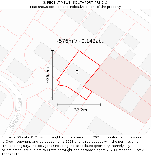 3, REGENT MEWS, SOUTHPORT, PR8 2NX: Plot and title map