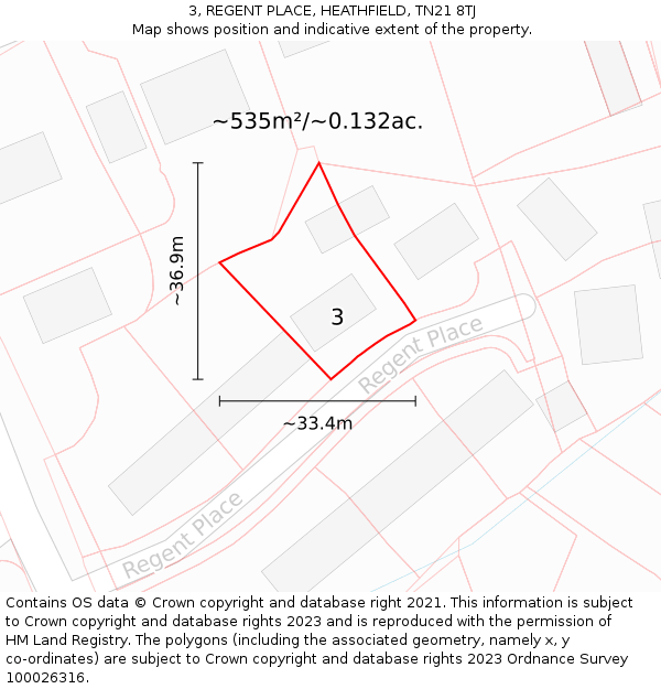 3, REGENT PLACE, HEATHFIELD, TN21 8TJ: Plot and title map