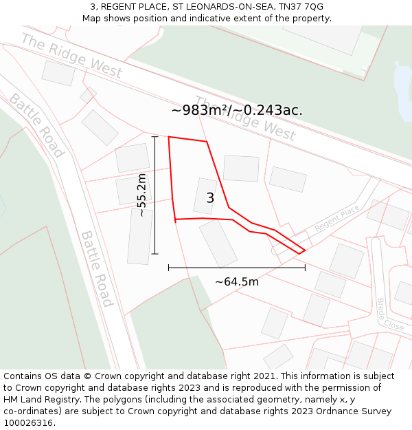 3, REGENT PLACE, ST LEONARDS-ON-SEA, TN37 7QG: Plot and title map