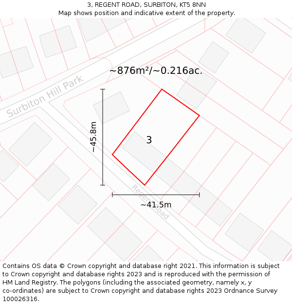 3, REGENT ROAD, SURBITON, KT5 8NN: Plot and title map