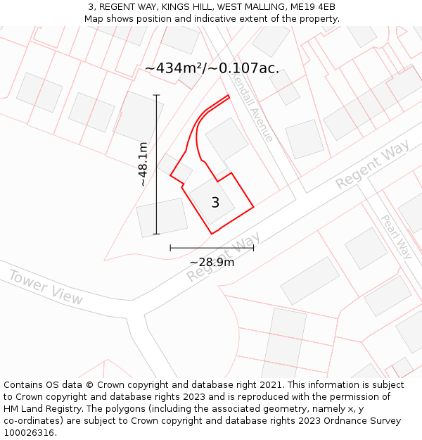 3, REGENT WAY, KINGS HILL, WEST MALLING, ME19 4EB: Plot and title map