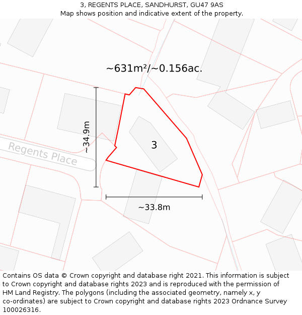 3, REGENTS PLACE, SANDHURST, GU47 9AS: Plot and title map