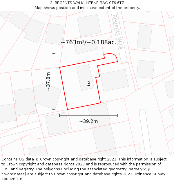 3, REGENTS WALK, HERNE BAY, CT6 6TZ: Plot and title map