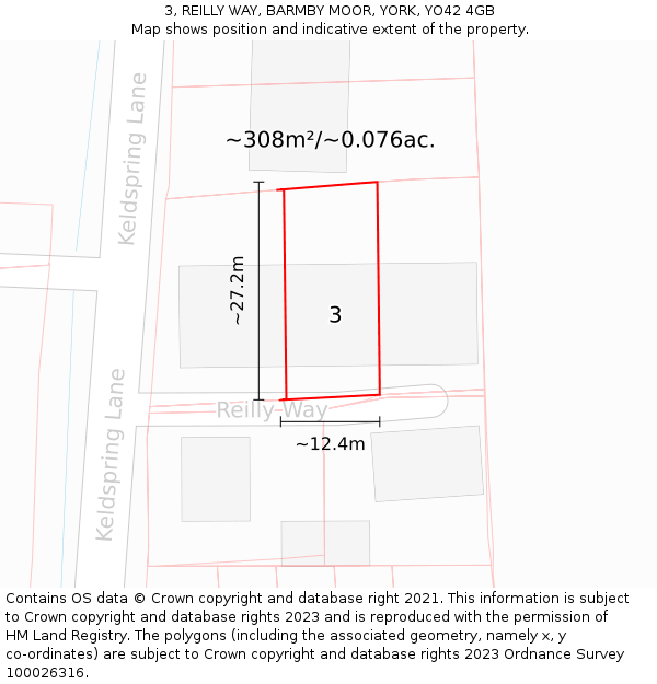 3, REILLY WAY, BARMBY MOOR, YORK, YO42 4GB: Plot and title map