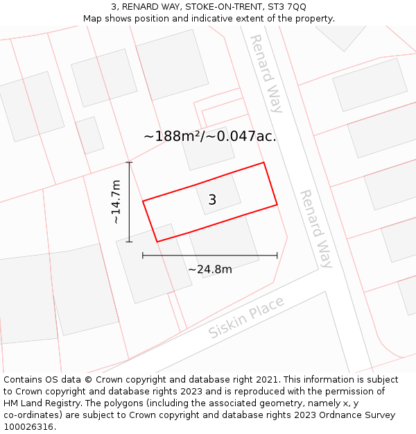 3, RENARD WAY, STOKE-ON-TRENT, ST3 7QQ: Plot and title map