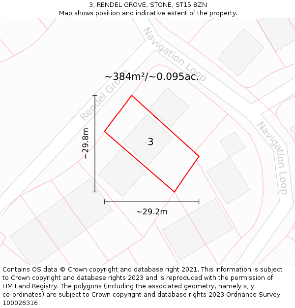 3, RENDEL GROVE, STONE, ST15 8ZN: Plot and title map