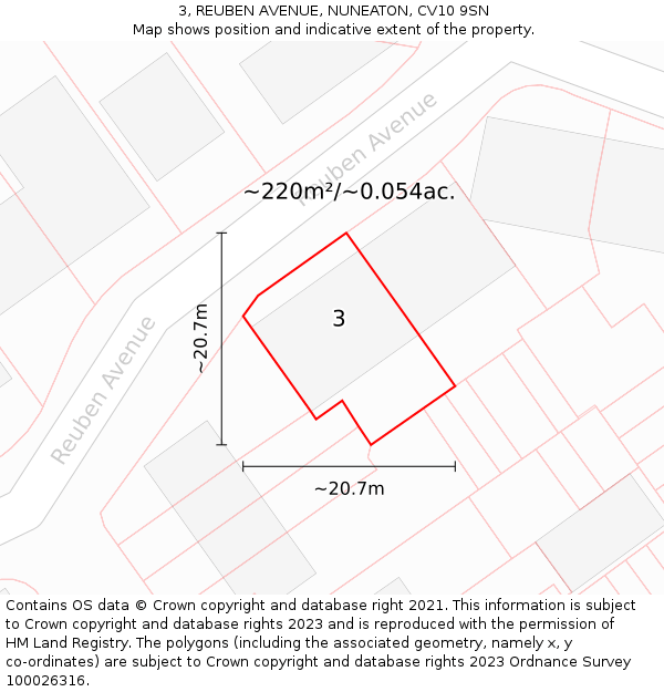 3, REUBEN AVENUE, NUNEATON, CV10 9SN: Plot and title map