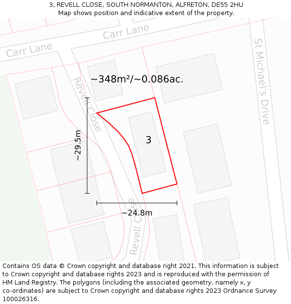 3, REVELL CLOSE, SOUTH NORMANTON, ALFRETON, DE55 2HU: Plot and title map