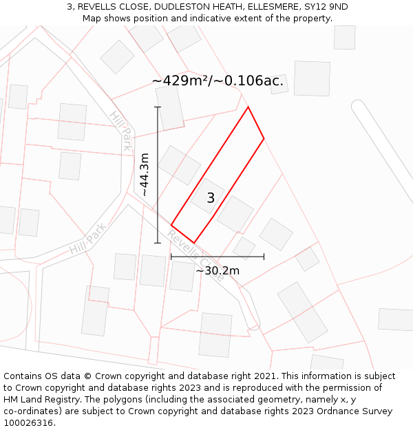 3, REVELLS CLOSE, DUDLESTON HEATH, ELLESMERE, SY12 9ND: Plot and title map