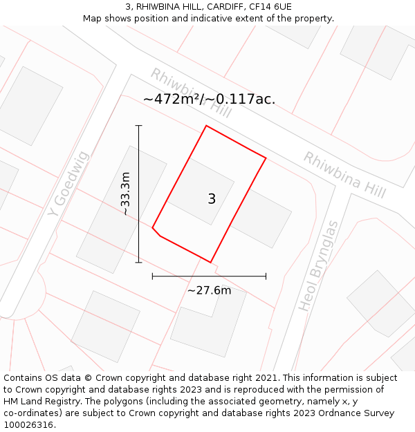 3, RHIWBINA HILL, CARDIFF, CF14 6UE: Plot and title map