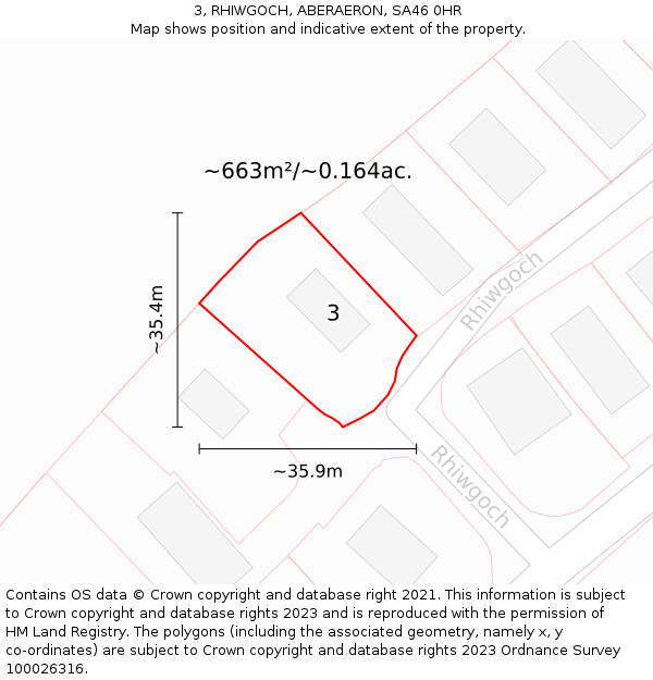 3, RHIWGOCH, ABERAERON, SA46 0HR: Plot and title map