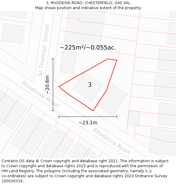 3, RHODESIA ROAD, CHESTERFIELD, S40 3AL: Plot and title map