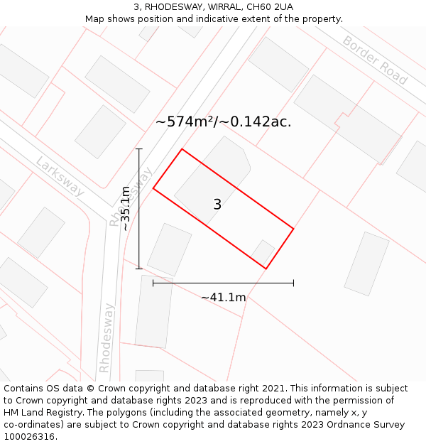 3, RHODESWAY, WIRRAL, CH60 2UA: Plot and title map