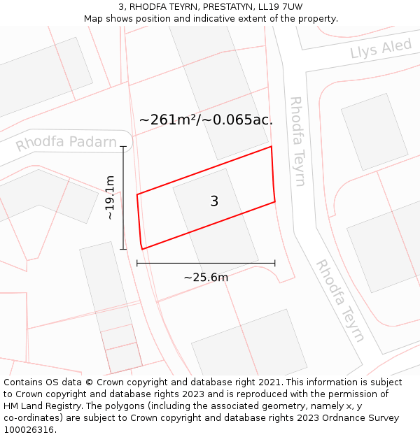 3, RHODFA TEYRN, PRESTATYN, LL19 7UW: Plot and title map