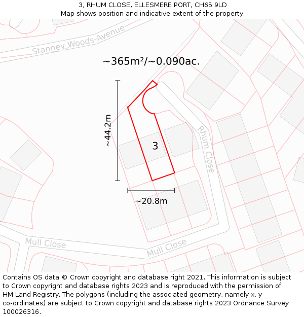 3, RHUM CLOSE, ELLESMERE PORT, CH65 9LD: Plot and title map