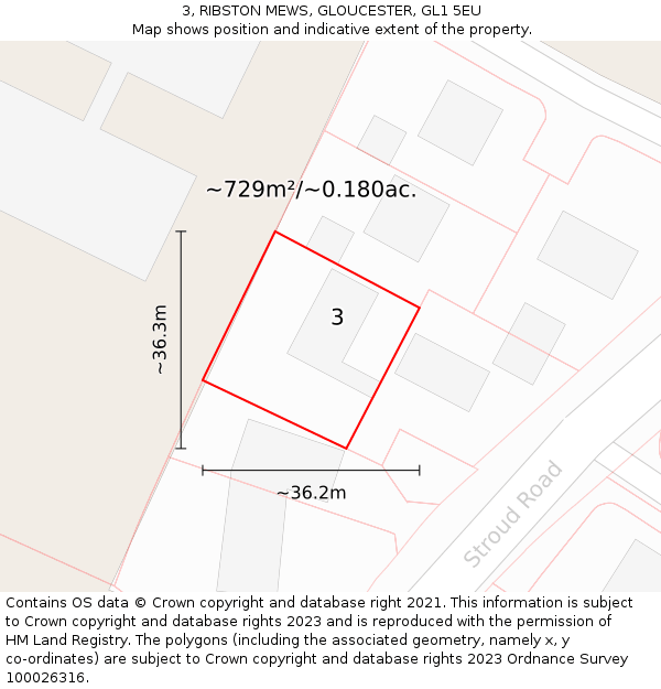 3, RIBSTON MEWS, GLOUCESTER, GL1 5EU: Plot and title map