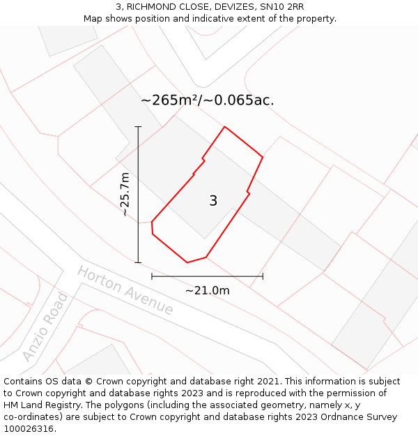 3, RICHMOND CLOSE, DEVIZES, SN10 2RR: Plot and title map