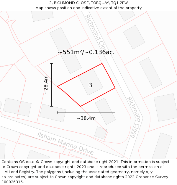 3, RICHMOND CLOSE, TORQUAY, TQ1 2PW: Plot and title map