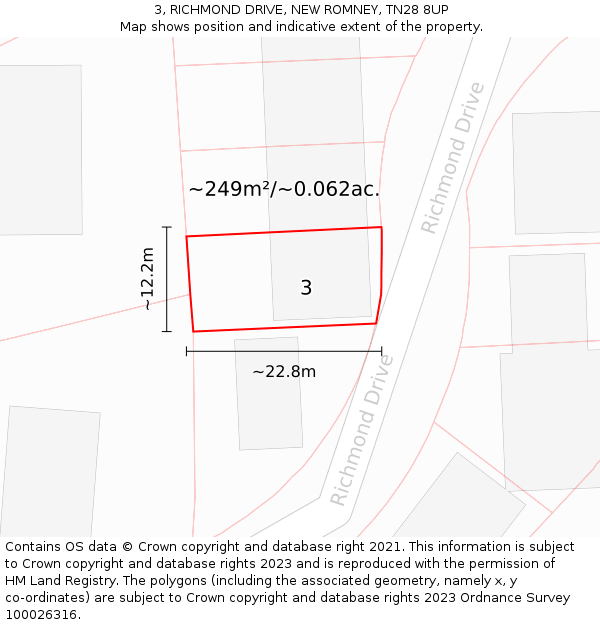 3, RICHMOND DRIVE, NEW ROMNEY, TN28 8UP: Plot and title map