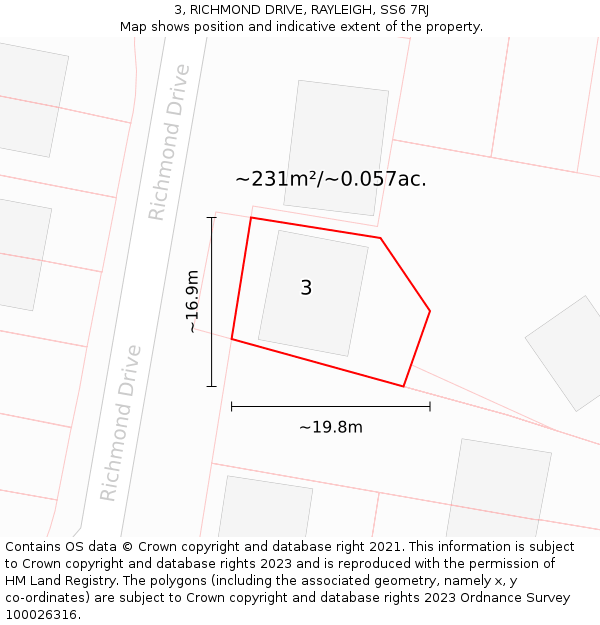 3, RICHMOND DRIVE, RAYLEIGH, SS6 7RJ: Plot and title map