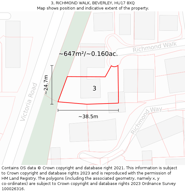 3, RICHMOND WALK, BEVERLEY, HU17 8XQ: Plot and title map