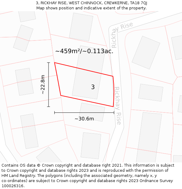 3, RICKHAY RISE, WEST CHINNOCK, CREWKERNE, TA18 7QJ: Plot and title map