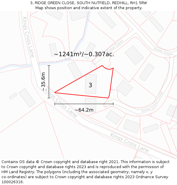 3, RIDGE GREEN CLOSE, SOUTH NUTFIELD, REDHILL, RH1 5RW: Plot and title map