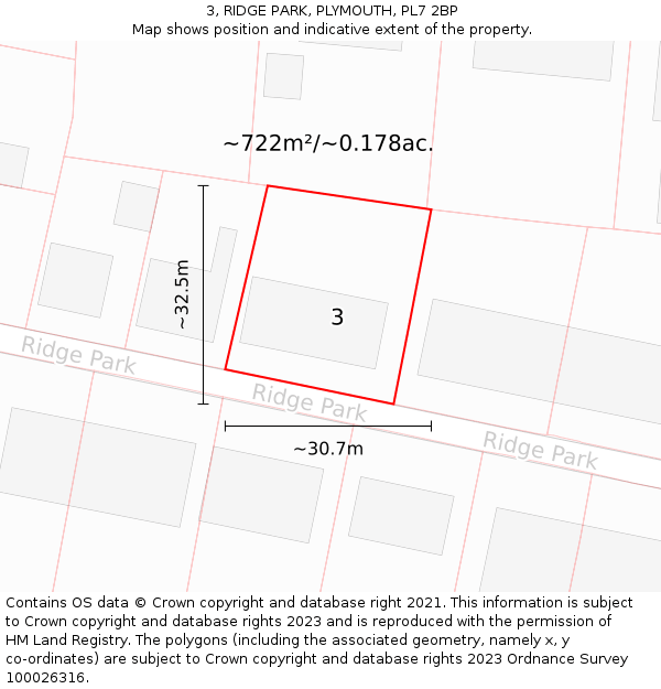 3, RIDGE PARK, PLYMOUTH, PL7 2BP: Plot and title map