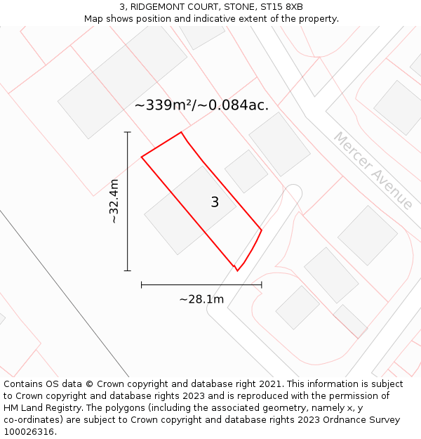 3, RIDGEMONT COURT, STONE, ST15 8XB: Plot and title map