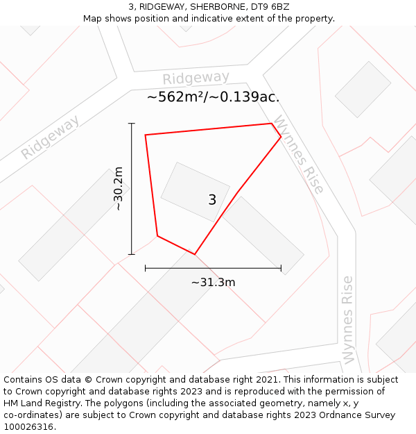 3, RIDGEWAY, SHERBORNE, DT9 6BZ: Plot and title map