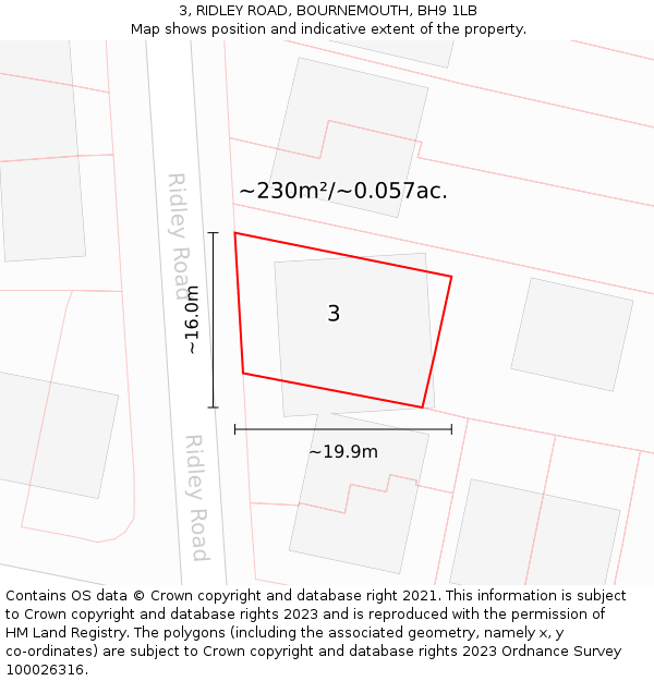 3, RIDLEY ROAD, BOURNEMOUTH, BH9 1LB: Plot and title map