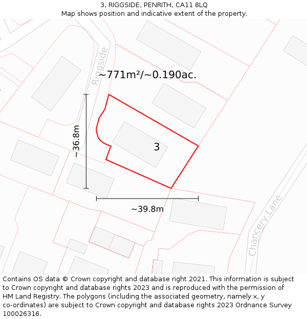 3, RIGGSIDE, PENRITH, CA11 8LQ: Plot and title map