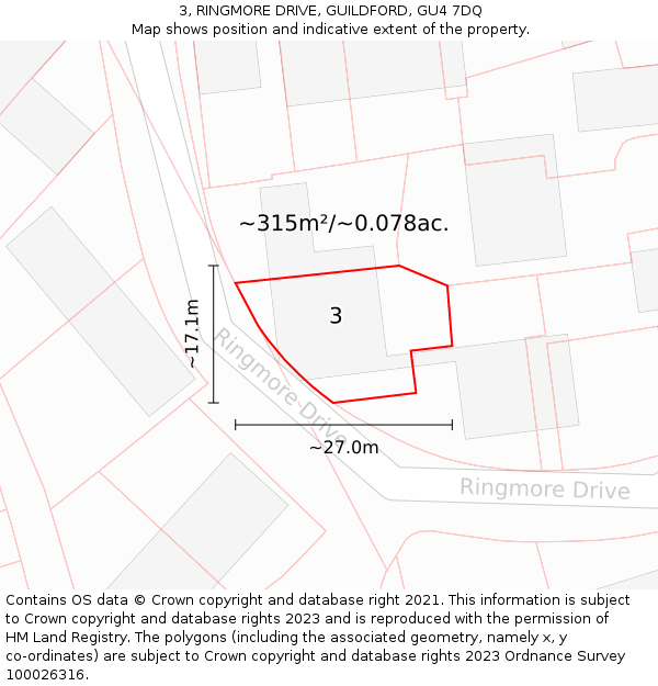 3, RINGMORE DRIVE, GUILDFORD, GU4 7DQ: Plot and title map