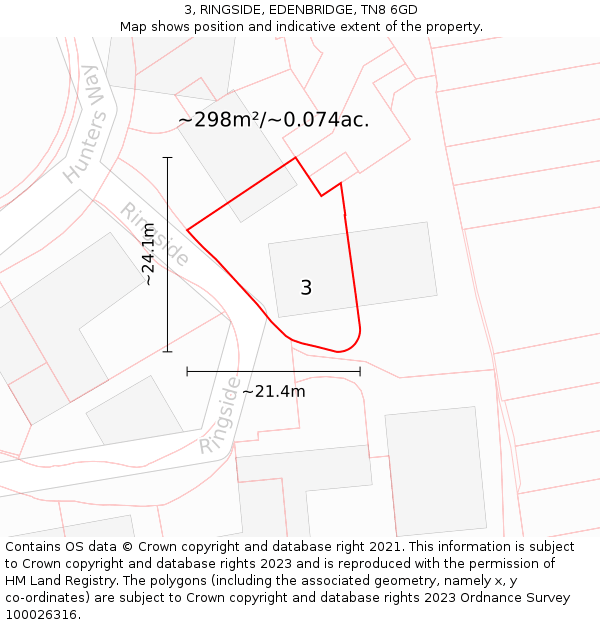 3, RINGSIDE, EDENBRIDGE, TN8 6GD: Plot and title map