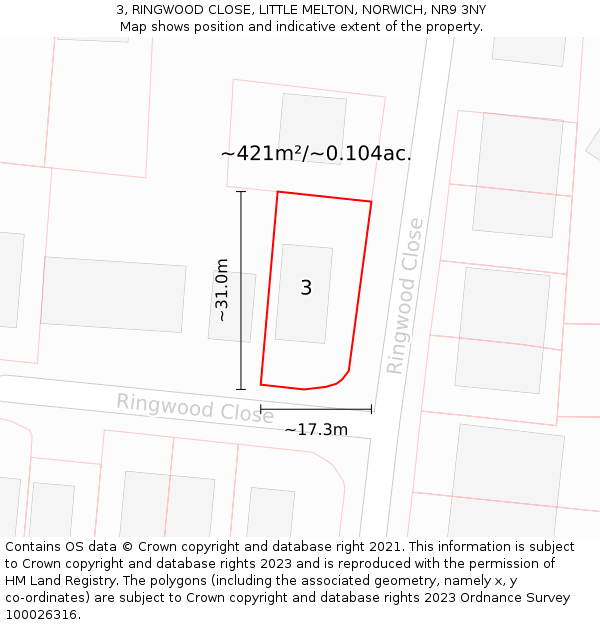 3, RINGWOOD CLOSE, LITTLE MELTON, NORWICH, NR9 3NY: Plot and title map