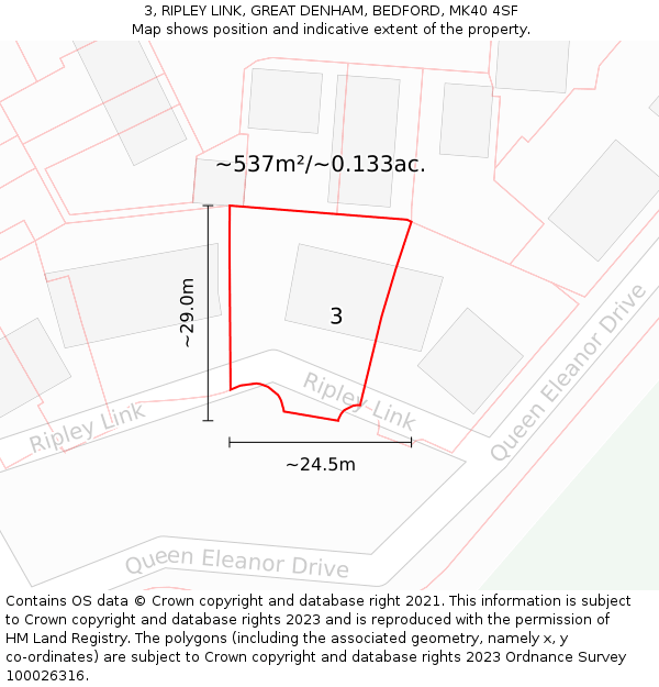 3, RIPLEY LINK, GREAT DENHAM, BEDFORD, MK40 4SF: Plot and title map