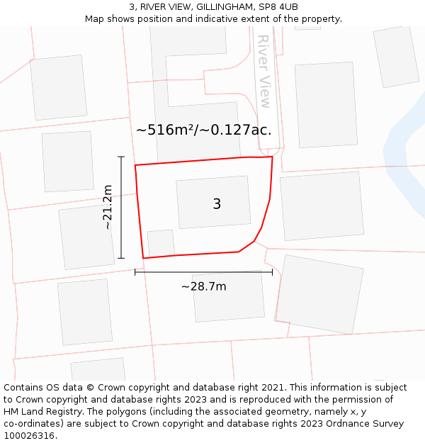 3, RIVER VIEW, GILLINGHAM, SP8 4UB: Plot and title map