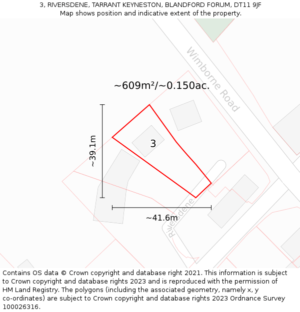 3, RIVERSDENE, TARRANT KEYNESTON, BLANDFORD FORUM, DT11 9JF: Plot and title map