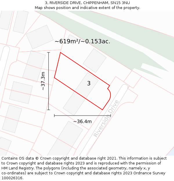 3, RIVERSIDE DRIVE, CHIPPENHAM, SN15 3NU: Plot and title map