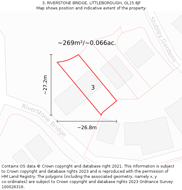 3, RIVERSTONE BRIDGE, LITTLEBOROUGH, OL15 8JF: Plot and title map