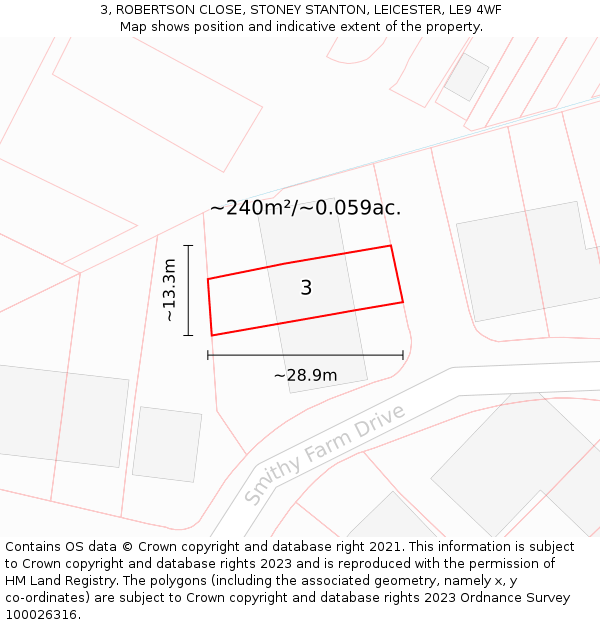 3, ROBERTSON CLOSE, STONEY STANTON, LEICESTER, LE9 4WF: Plot and title map