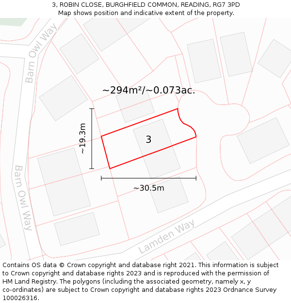 3, ROBIN CLOSE, BURGHFIELD COMMON, READING, RG7 3PD: Plot and title map