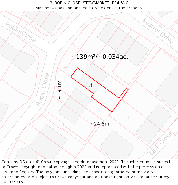 3, ROBIN CLOSE, STOWMARKET, IP14 5NG: Plot and title map