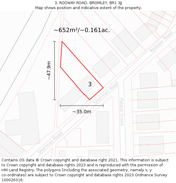 3, RODWAY ROAD, BROMLEY, BR1 3JJ: Plot and title map