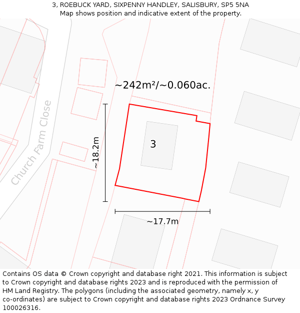 3, ROEBUCK YARD, SIXPENNY HANDLEY, SALISBURY, SP5 5NA: Plot and title map