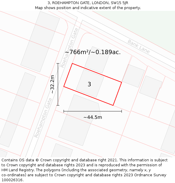 3, ROEHAMPTON GATE, LONDON, SW15 5JR: Plot and title map