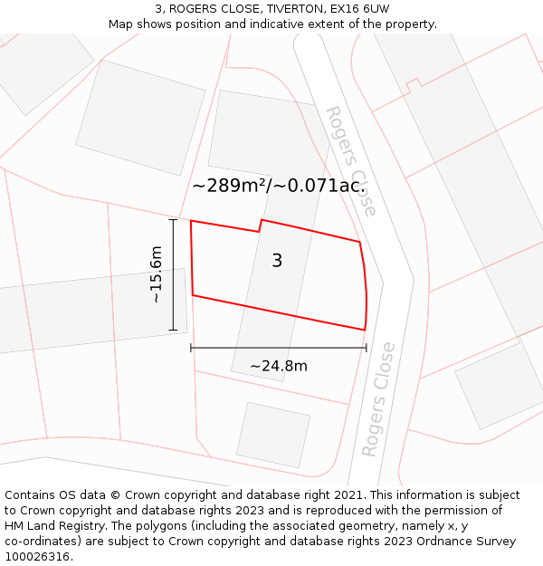 3, ROGERS CLOSE, TIVERTON, EX16 6UW: Plot and title map