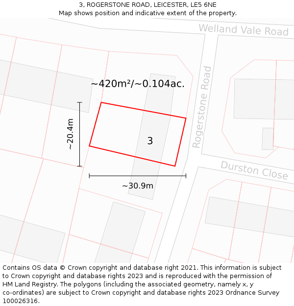 3, ROGERSTONE ROAD, LEICESTER, LE5 6NE: Plot and title map